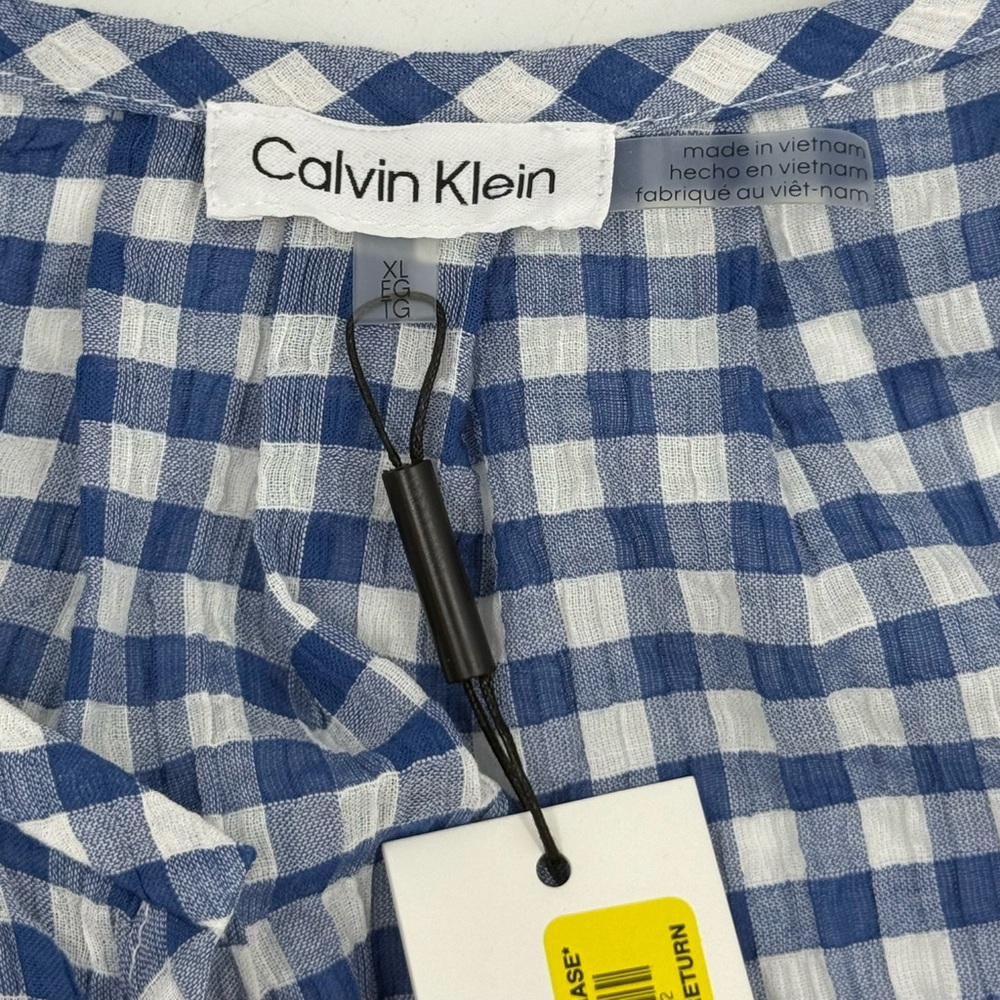 Calvin Klein Blue and White Gingham Peasant Blouse - Picture 10 of 10